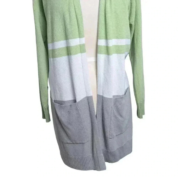 Womens Open Front Cardigan Knit Sweater with Pockets White Green & Gray Size Med - Picture 3 of 10